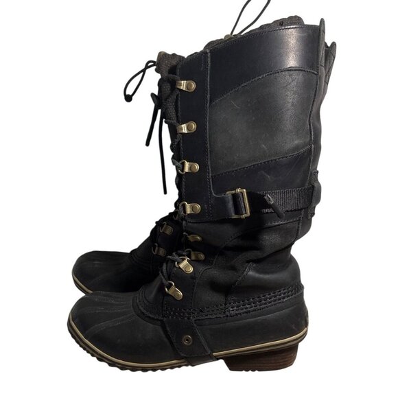 SOREL Boots Conquest Carly Woman NL2033-010 Tall Leather Duck Combat Size 8.5 - Picture 1 of 16
